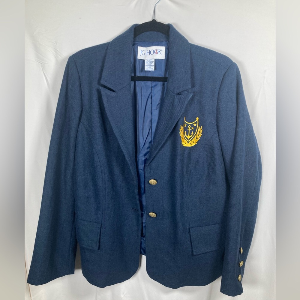 JG Hook Women's Navy Blazer with Gold Accents Preppy Library Chic - Picture 7 of 14